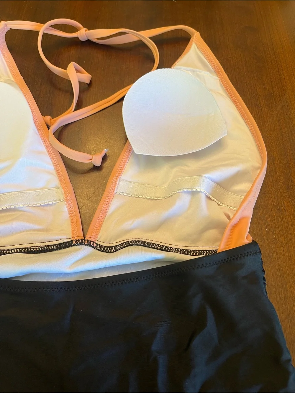 NWT Cupshe Peach and Black Halter Deep V neck One-Piece Swimsuit - Picture 6 of 7